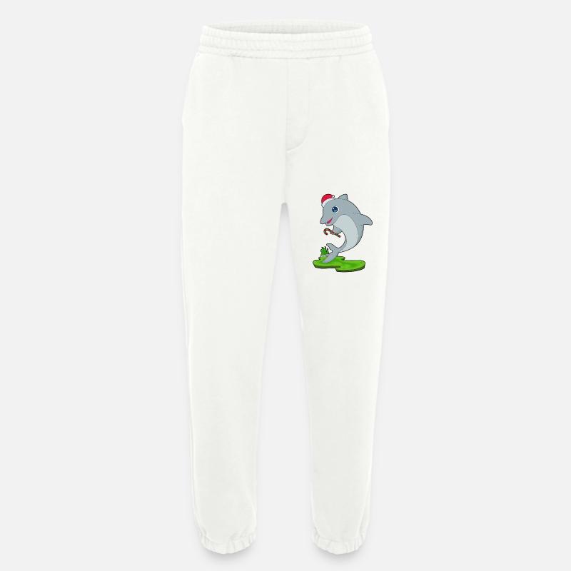 Dolphin Christmas Candy Cane - Heavyweight Jogging Pants - made by SPREAD  - OFF WHITE