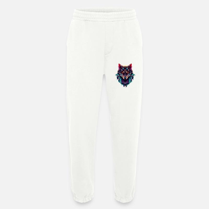 Wolf’s Head Synthwave Wolf - Pantalon de jogging bio épais fabriqué en UE - OFF WHITE