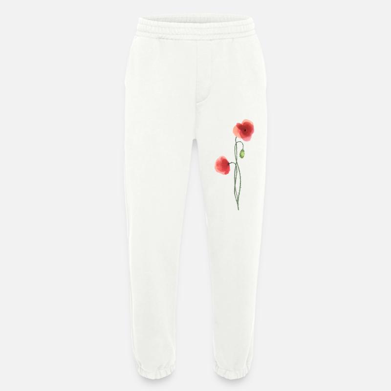 Flower: red poppy - Heavyweight Jogging Pants - made by SPREAD  - OFF WHITE