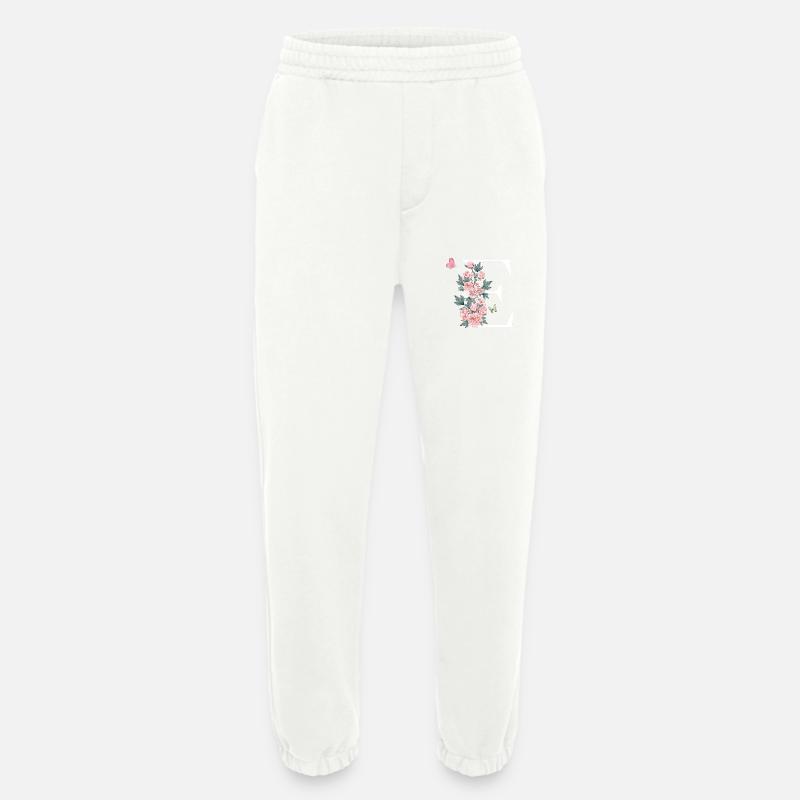 Letter e pink flowers - Heavyweight Jogging Pants - made by SPREAD  - OFF WHITE