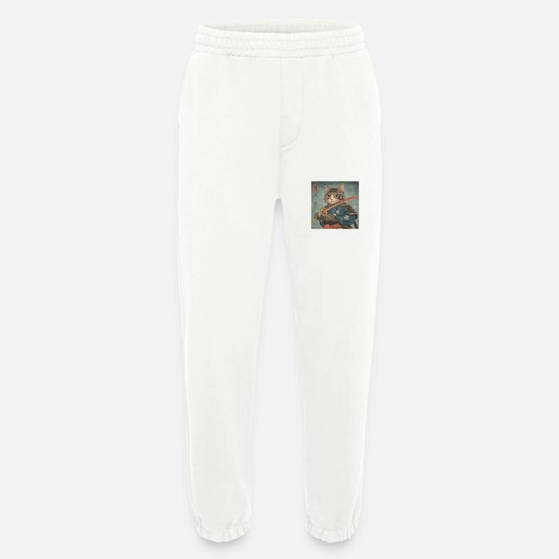 Katze Samurai Japan Ukiyo-E - Heavyweight Jogginghose - made by SPREAD  - OFF WHITE