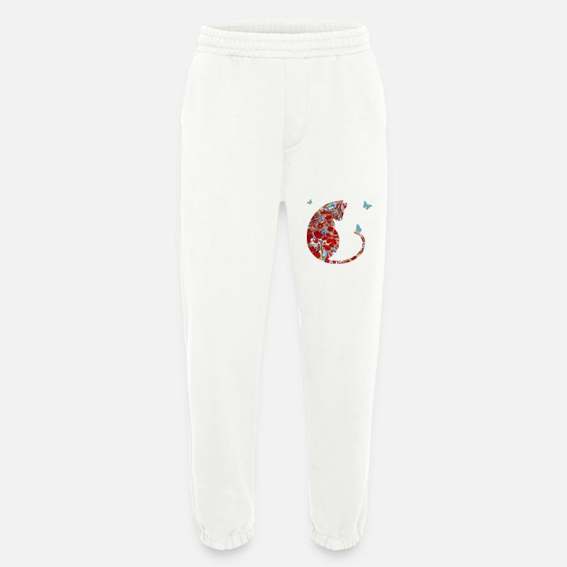 Cat with Butterfly E 251 - Heavyweight Jogging Pants - made by SPREAD  - OFF WHITE