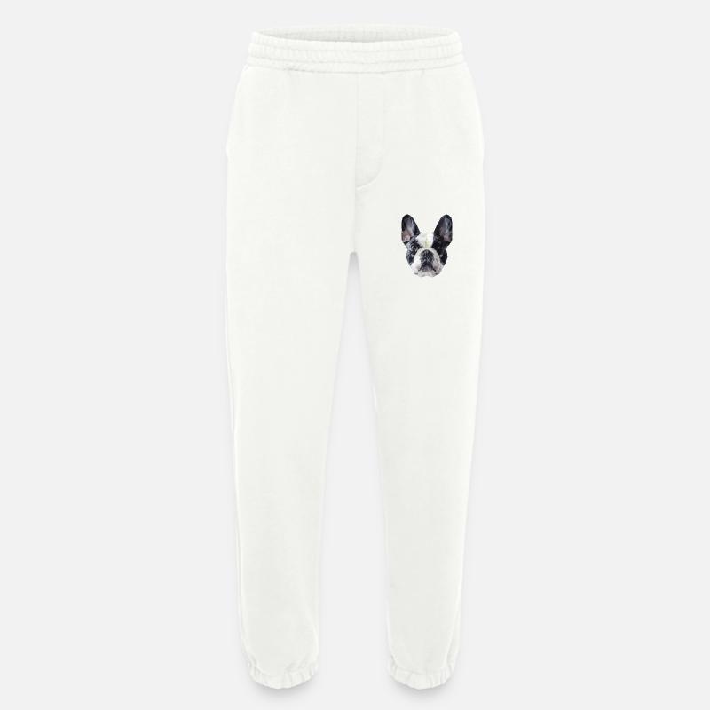 Bouledogue français Low Poly Design - Pantalon de jogging bio épais fabriqué en UE - OFF WHITE