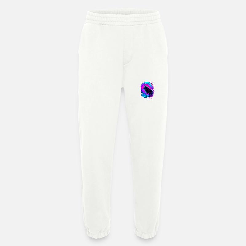 Wolf Neon Moon Synthwave - Heavyweight Jogging Pants - made by SPREAD  - OFF WHITE