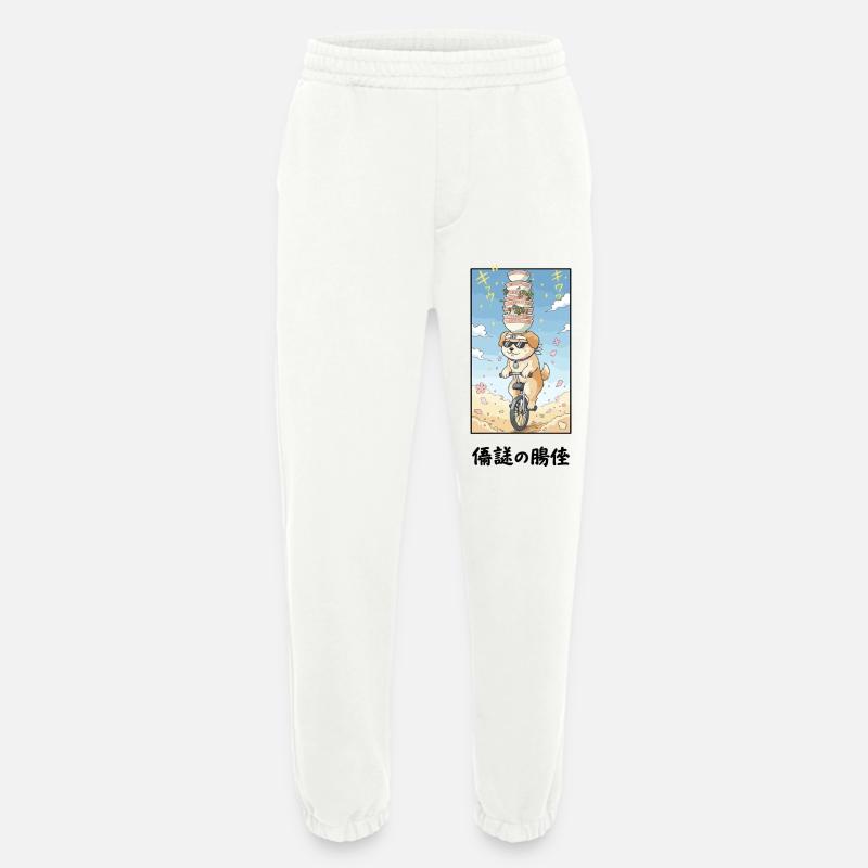 Noodle Stack Pup on Unicycle - Heavyweight Jogging Pants - made by SPREAD  - OFF WHITE