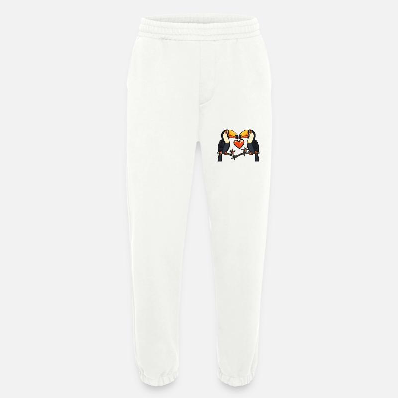 Toucan oiseau couple e Saint-Valentin - Pantalon de jogging bio épais fabriqué en UE - OFF WHITE