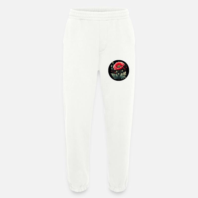 Blumenmotiv Mohnblume Schwarzer Hintergrund - Heavyweight Jogginghose - made by SPREAD  - OFF WHITE