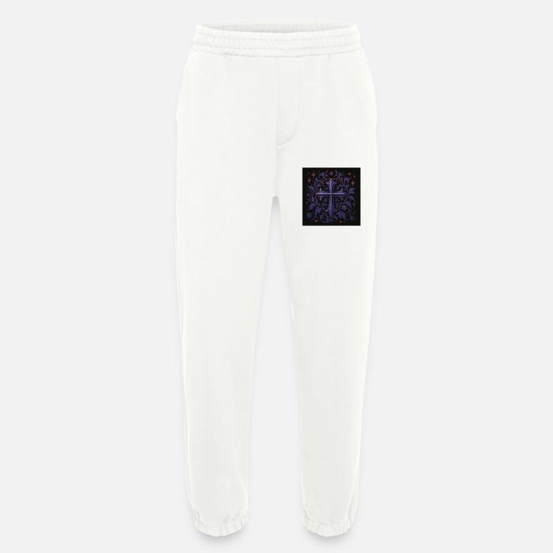 Lavendel Gothic Kreuz Blumendesign - Heavyweight Jogginghose - made by SPREAD  - OFF WHITE