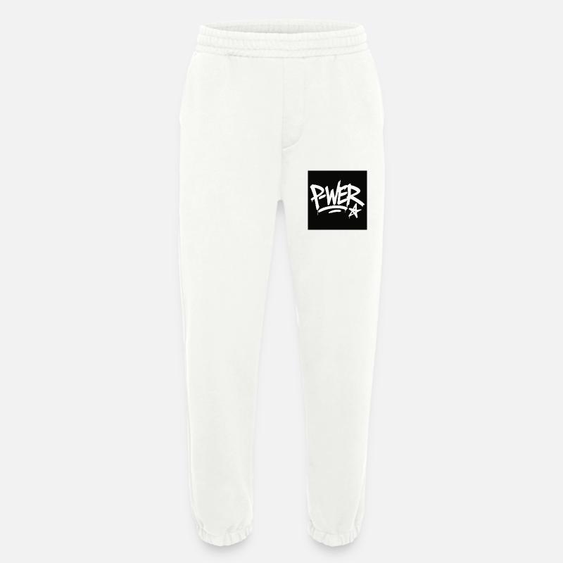 Graffiti Style Power Text Design - Pantalon de jogging bio épais fabriqué en UE - OFF WHITE