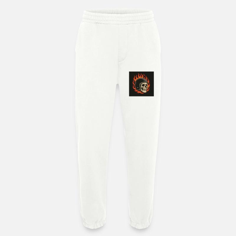 Flammen-Totenkopf mit Helm - Heavyweight Jogginghose - made by SPREAD  - OFF WHITE