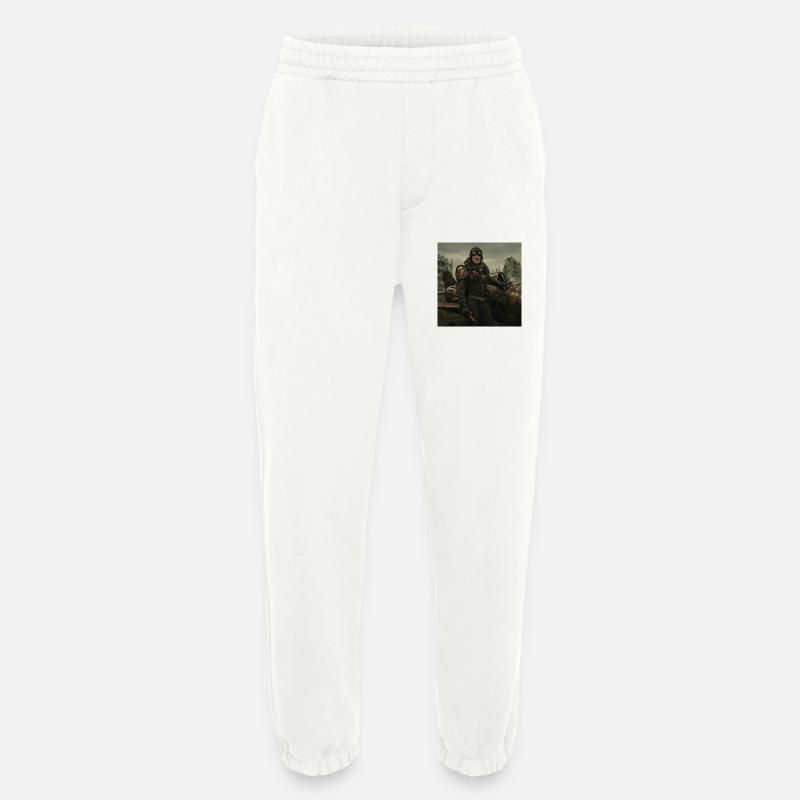 Steampunk Pilot on Post-Apocalyptic Ruins - Heavyweight Jogging Pants - made by SPREAD  - OFF WHITE
