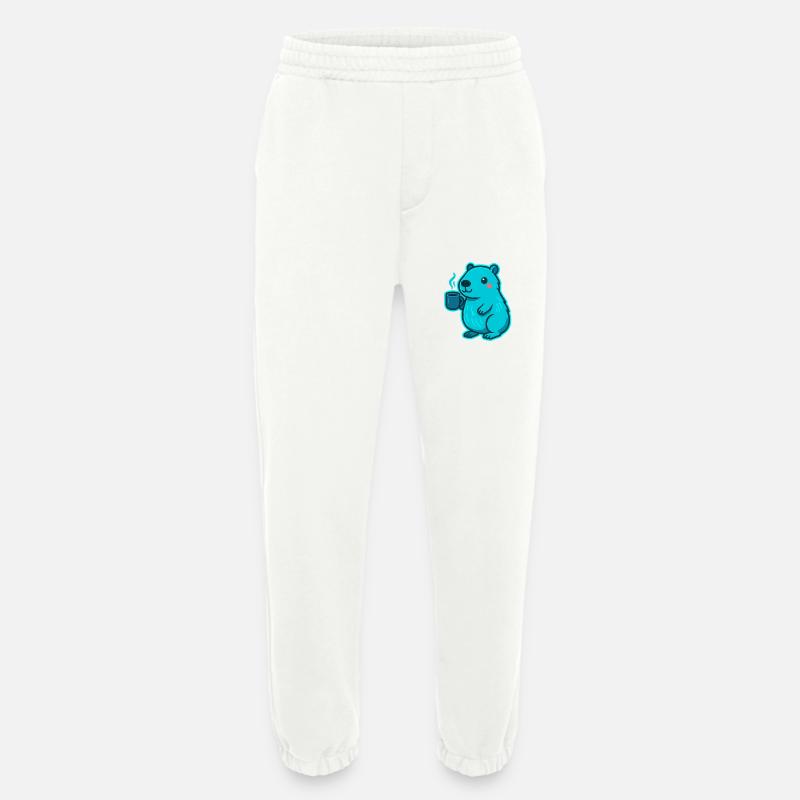 Blue Capybara with Coffee - Heavyweight Jogging Pants - made by SPREAD  - OFF WHITE