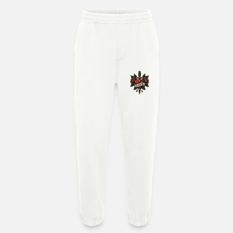 Herz Dolch Tattoo mit Rosen - Heavyweight Jogginghose - made by SPREAD  - OFF WHITE