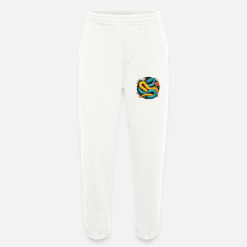 Two Python Snakes in Flower Ring - Heavyweight Jogging Pants - made by SPREAD  - OFF WHITE