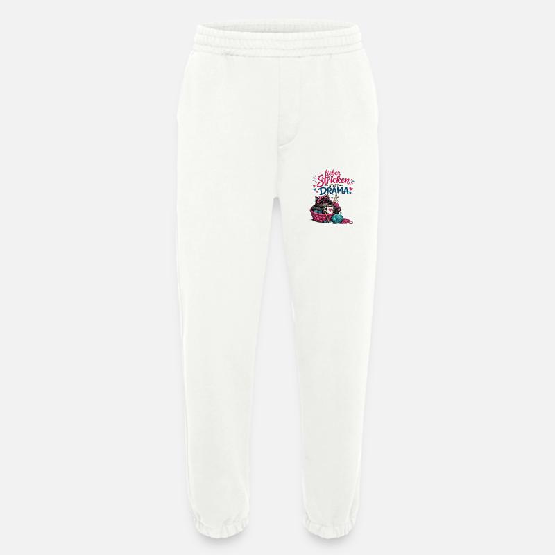 Lieber Stricken statt Drama - Heavyweight Jogginghose - made by SPREAD  - OFF WHITE