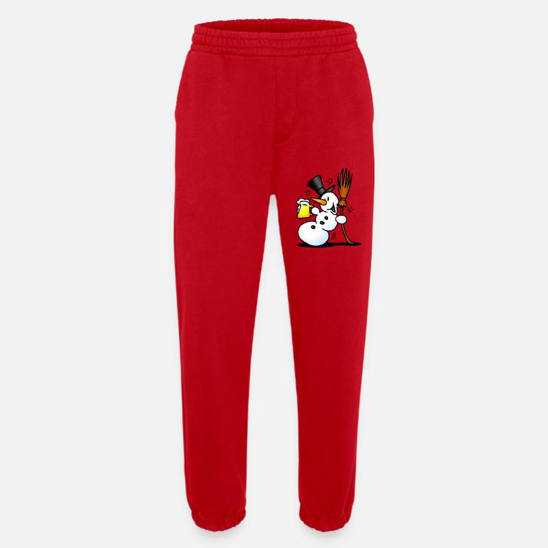 Whimsical Snowman with Beer and Broom - Heavyweight Jogging Pants - made by SPREAD - red