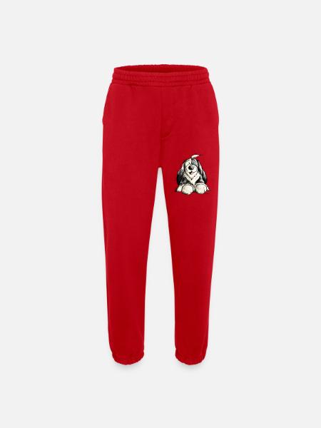 Mignon Bobtail Chien - Pantalon de jogging bio épais fabriqué en UE - rouge
