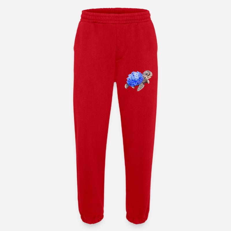 Turtle with Hydrangea - Heavyweight Jogging Pants - made by SPREAD  - red