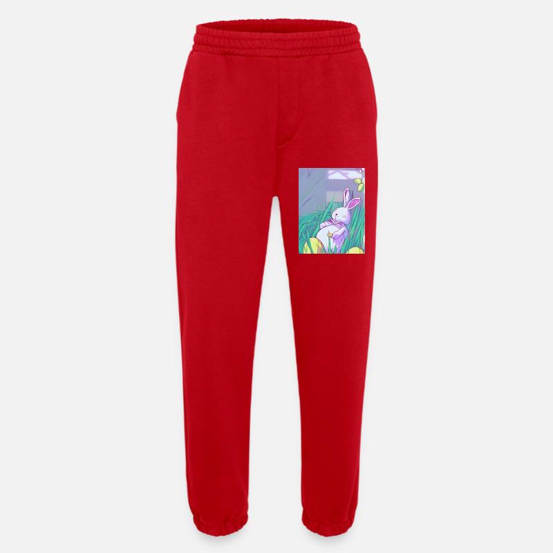 Pastel Easter Bunny in Spring Grass - Heavyweight Jogging Pants - made by SPREAD  - red