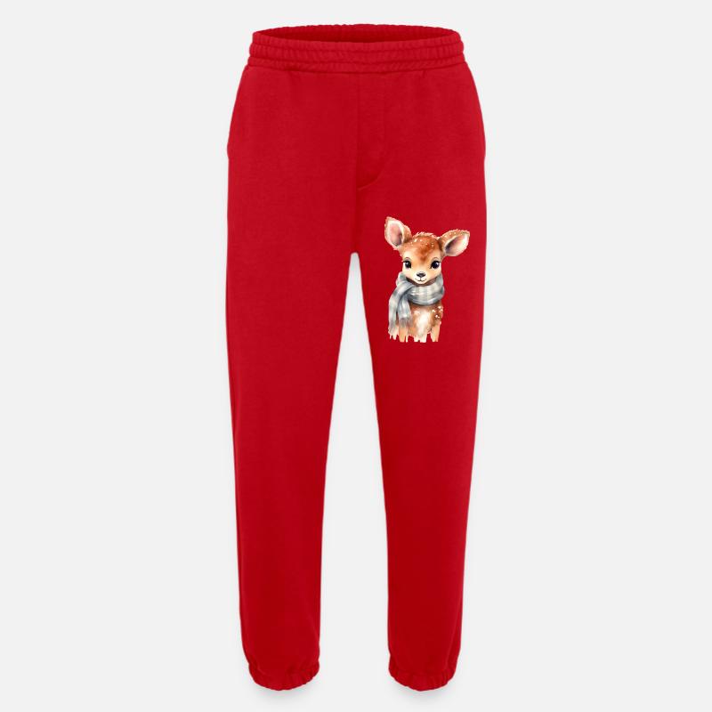 Faon délicat avec écharpe - Pantalon de jogging bio épais fabriqué en UE - rouge