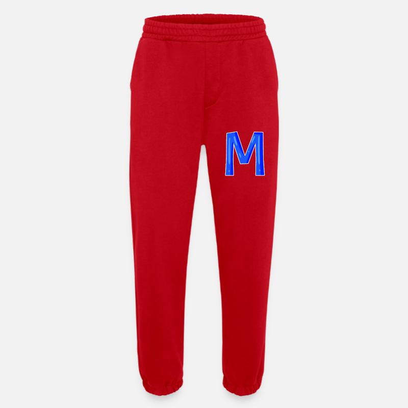 Lettre M - Lettre initiale M - Pantalon de jogging bio épais fabriqué en UE - rouge