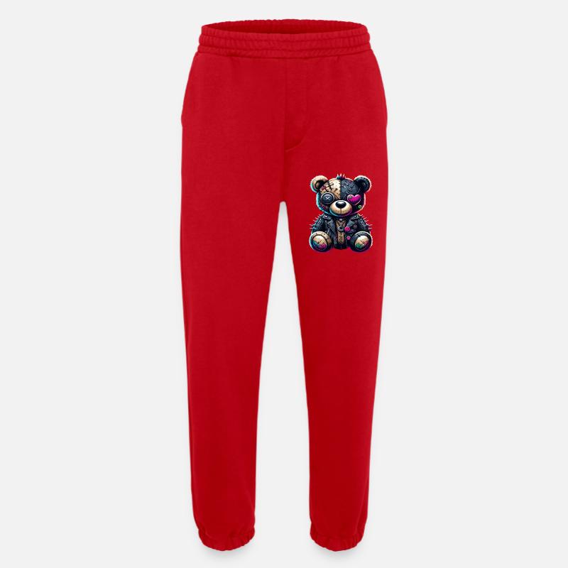 Ours en peluche Punk Emo - Pantalon de jogging bio épais fabriqué en UE - rouge