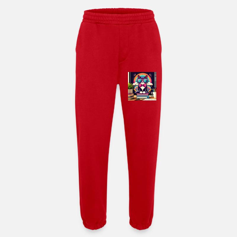 Studious cat with glasses - Heavyweight Jogging Pants - made by SPREAD  - red