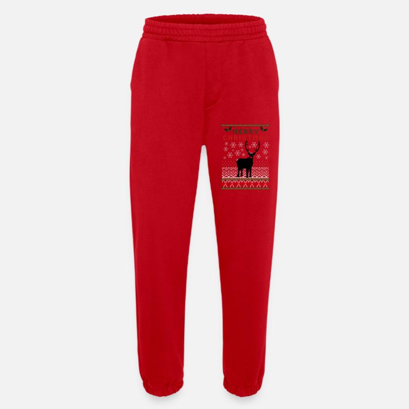 Christmas Knitting Pattern Reindeer - Heavyweight Jogging Pants - made by SPREAD  - red