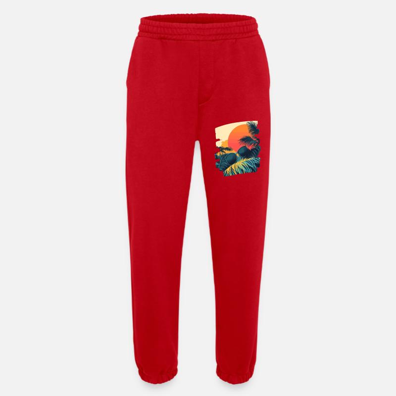 Summer Palm Tree Sunset - Heavyweight Jogging Pants - made by SPREAD  - red