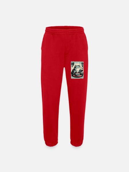 Funny frog, grumpy, Japanese art, ramen - Heavyweight Jogging Pants - made by SPREAD - red