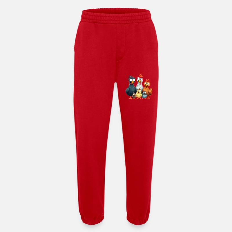 Bunte Hühnergruppe Comedy Design - Heavyweight Jogginghose - made by SPREAD  - Rot