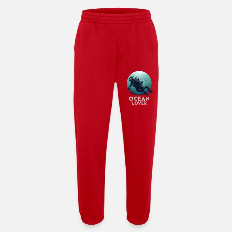 Plongeur amoureux de l’océan - Pantalon de jogging bio épais fabriqué en UE - rouge