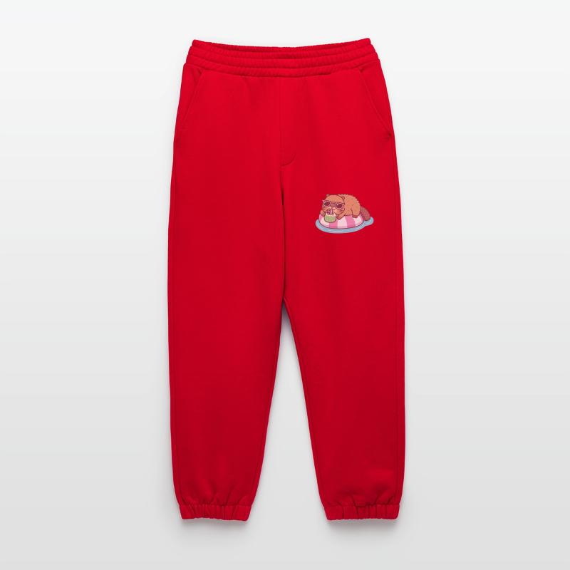 Cute Beaver Chilling On Pool Float With Coconut Pantalon de jogging bio épais fabriqué en UE