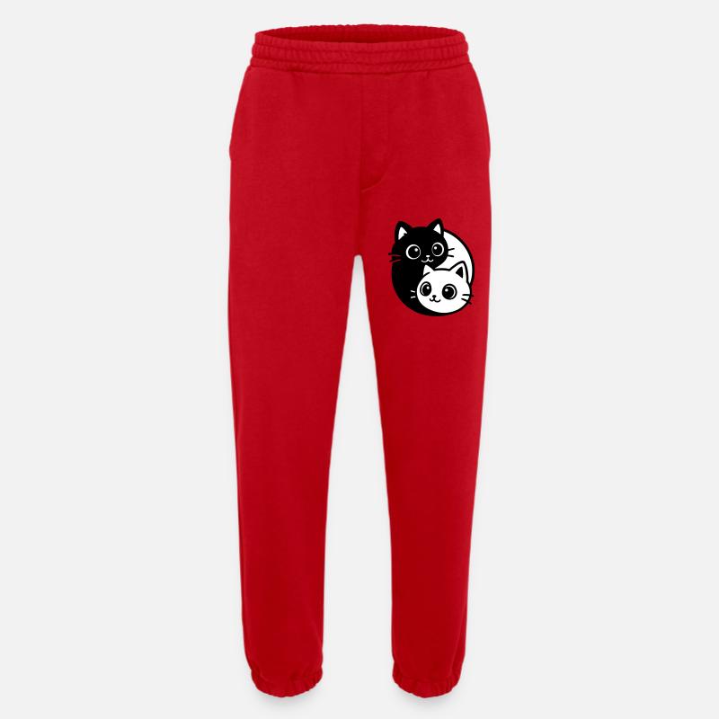 Portrait de chat Ying Yang - Pantalon de jogging bio épais fabriqué en UE - rouge