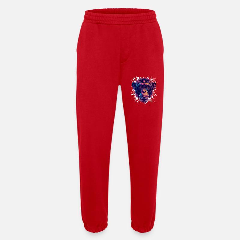 Farbenfroher Schimpansen-Porträt - Heavyweight Jogginghose - made by SPREAD  - Rot