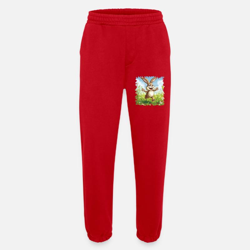 Cheerful bunny in spring meadow - Heavyweight Jogging Pants - made by SPREAD  - red