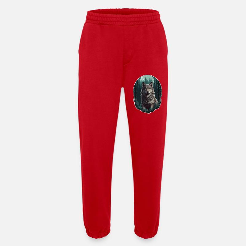 Wolf in the moonlight - Heavyweight Jogging Pants - made by SPREAD  - red