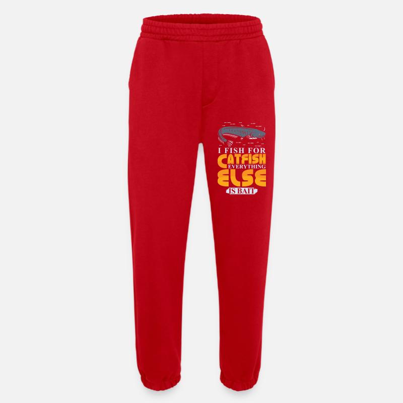 Poisson-chat pêcheur poisson-chat pêchent le poisson-chat - Pantalon de jogging bio épais fabriqué en UE - rouge