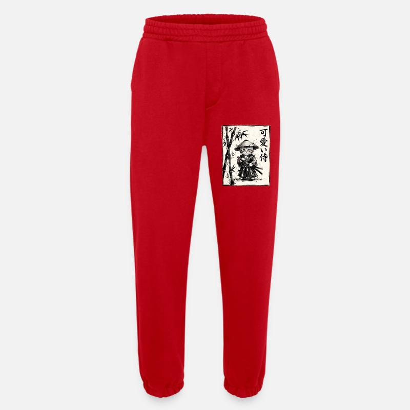 Samurai Cat Sumi-e Ink Drawing - Heavyweight Jogging Pants - made by SPREAD  - red