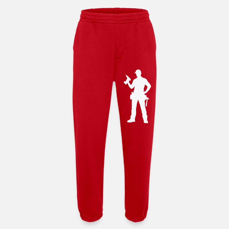 Craftsman silhouette with tools - Heavyweight Jogging Pants - made by SPREAD  - red