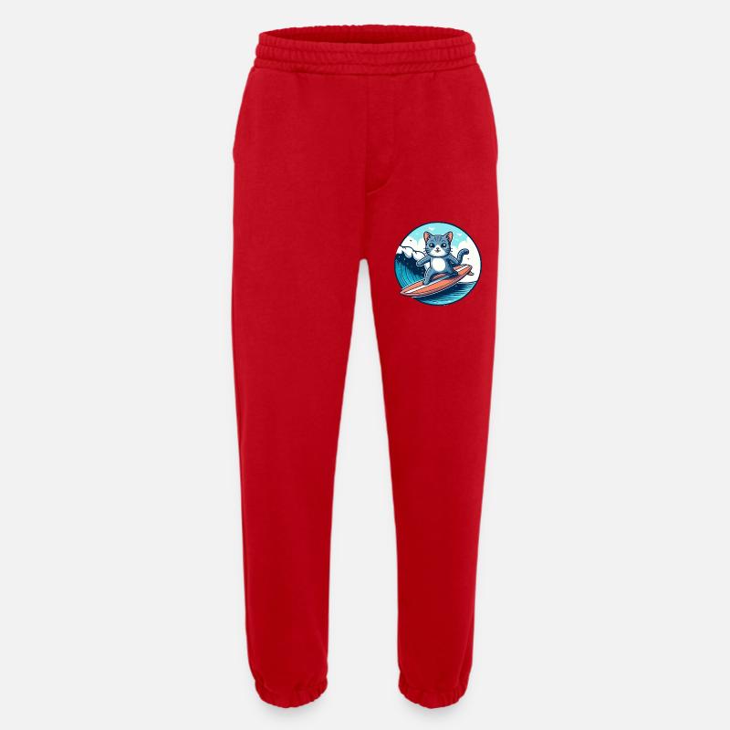 Katzen-Surfer auf der Welle - Heavyweight Jogginghose - made by SPREAD  - Rot