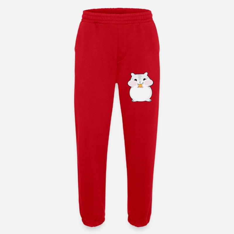 Dessin animé de hamster dodu mignon - Pantalon de jogging bio épais fabriqué en UE - rouge