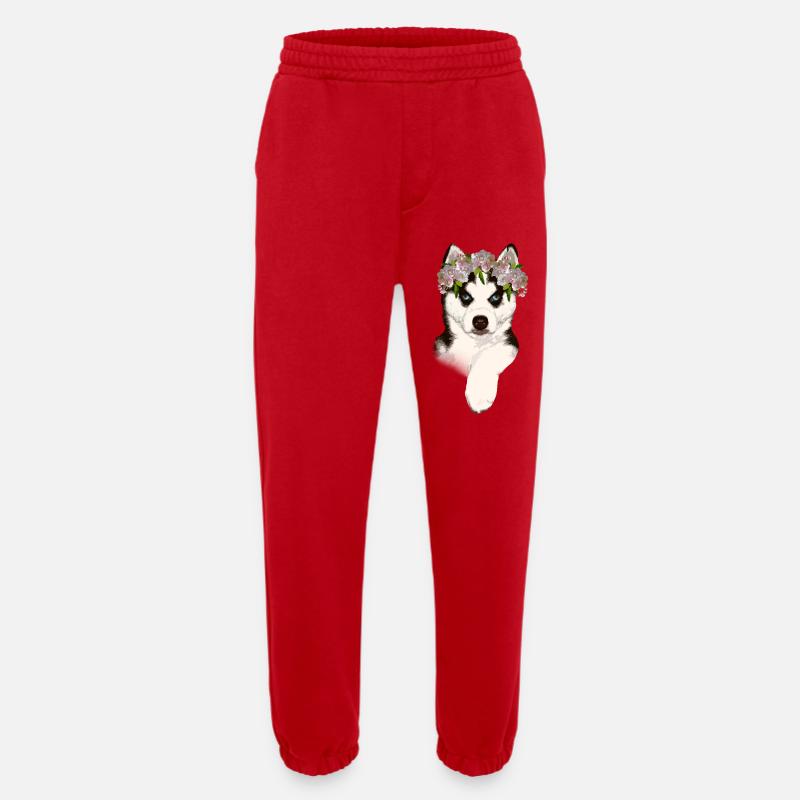 Husky mit Blumenkrone - Heavyweight Jogginghose - made by SPREAD  - Rot