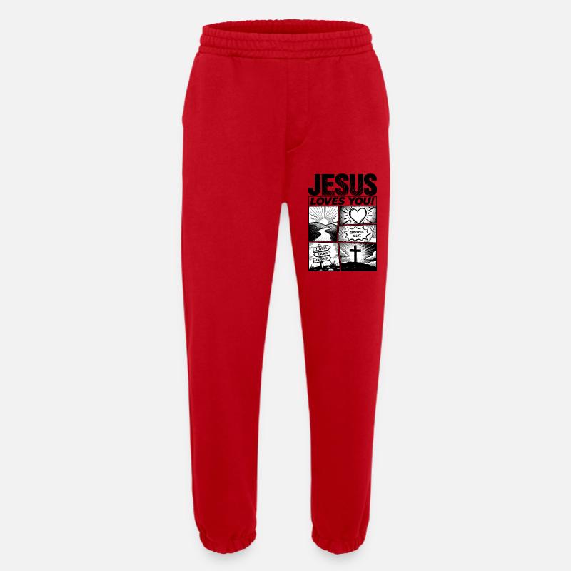 Jesus Loves You Comic Design - Heavyweight Jogging Pants - made by SPREAD  - red