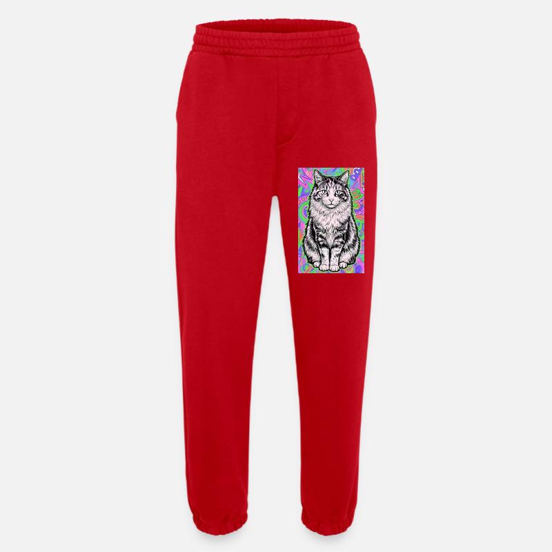 cat - Heavyweight Jogging Pants - made by SPREAD  - red
