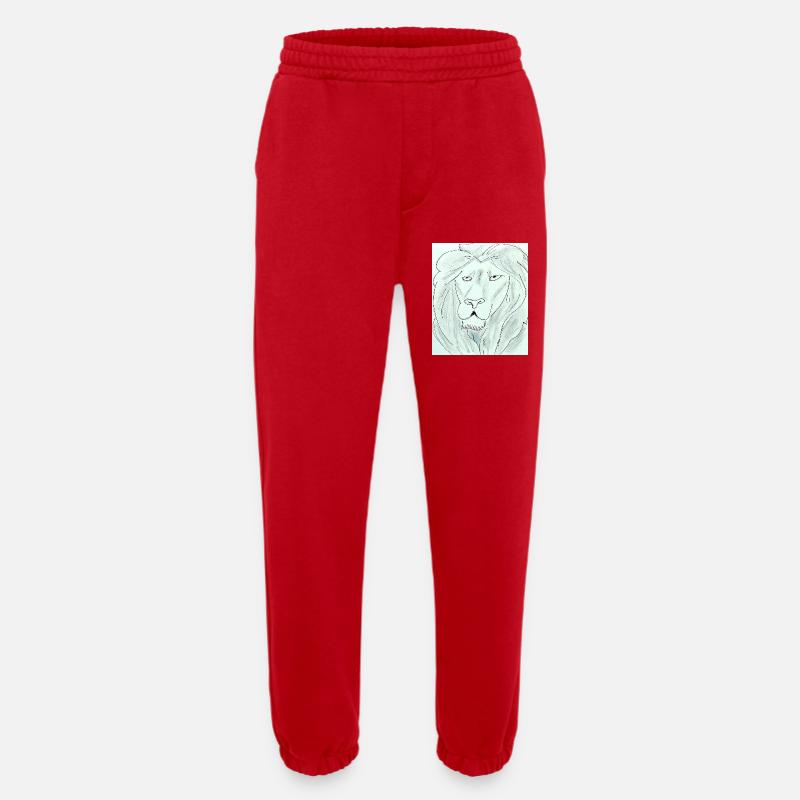 Pure Lion Head Drawing - Heavyweight Jogging Pants - made by SPREAD  - red