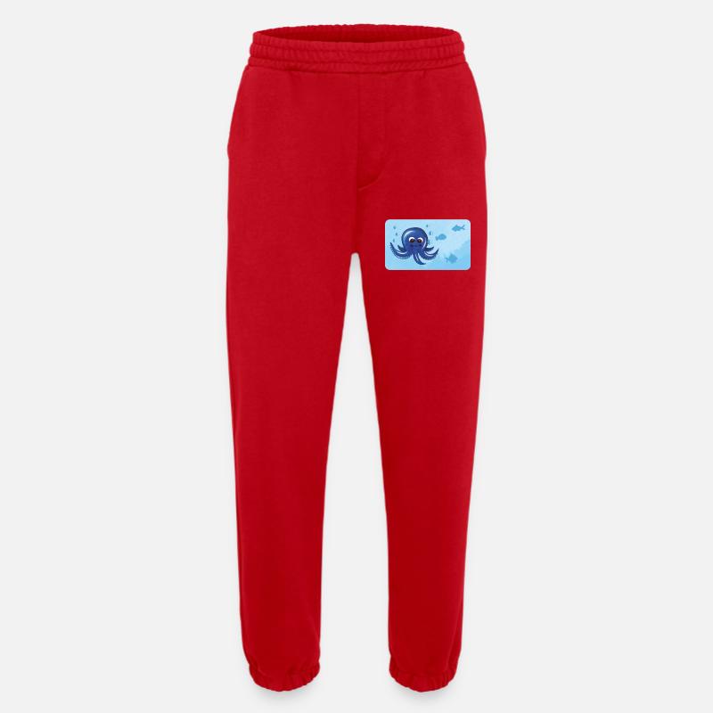 Funny octopus and fish with bubbles - Heavyweight Jogging Pants - made by SPREAD  - red