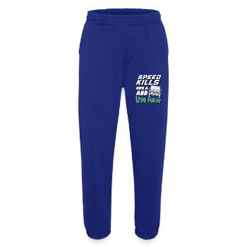 Speed Kills own a defender and live forever - Heavyweight Jogginghose - made by SPREAD  - Iconic Blue - Vorne