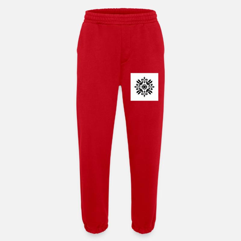 Intricate Black Snowflake Pattern - Heavyweight Jogging Pants - made by SPREAD  - red