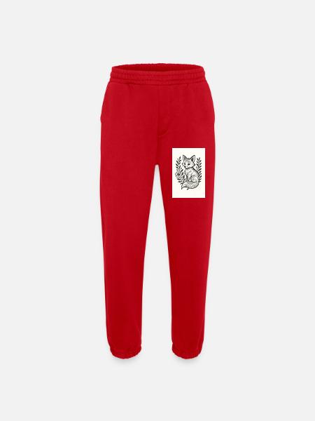 Fox in Floral Wreath Lineart - Heavyweight Jogging Pants - made by SPREAD  - red